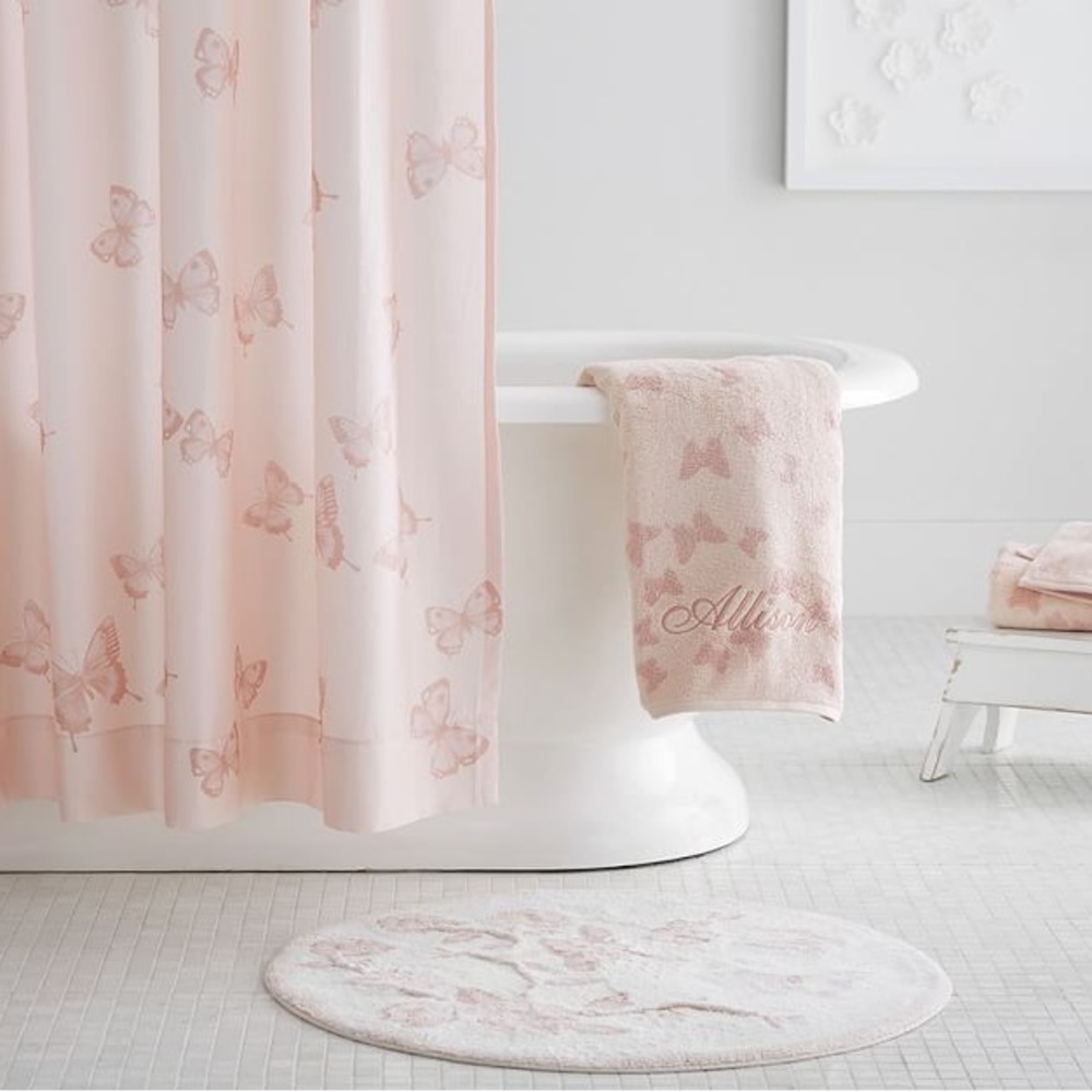 Butterfly Shower Curtain and Bath Mat by Monique Lhuillier